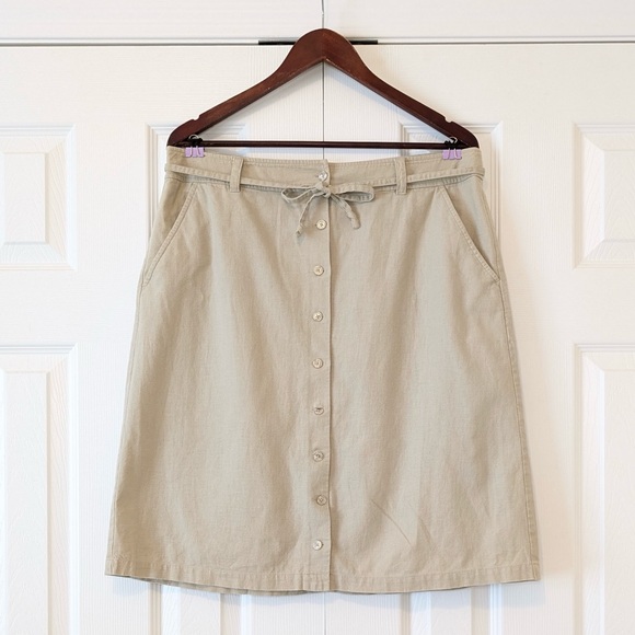 Eddie Bauer Dresses & Skirts - Eddie Bauer Linen & Cotton Size 14 Vintage Button Up A Line Tan Safari Skirt